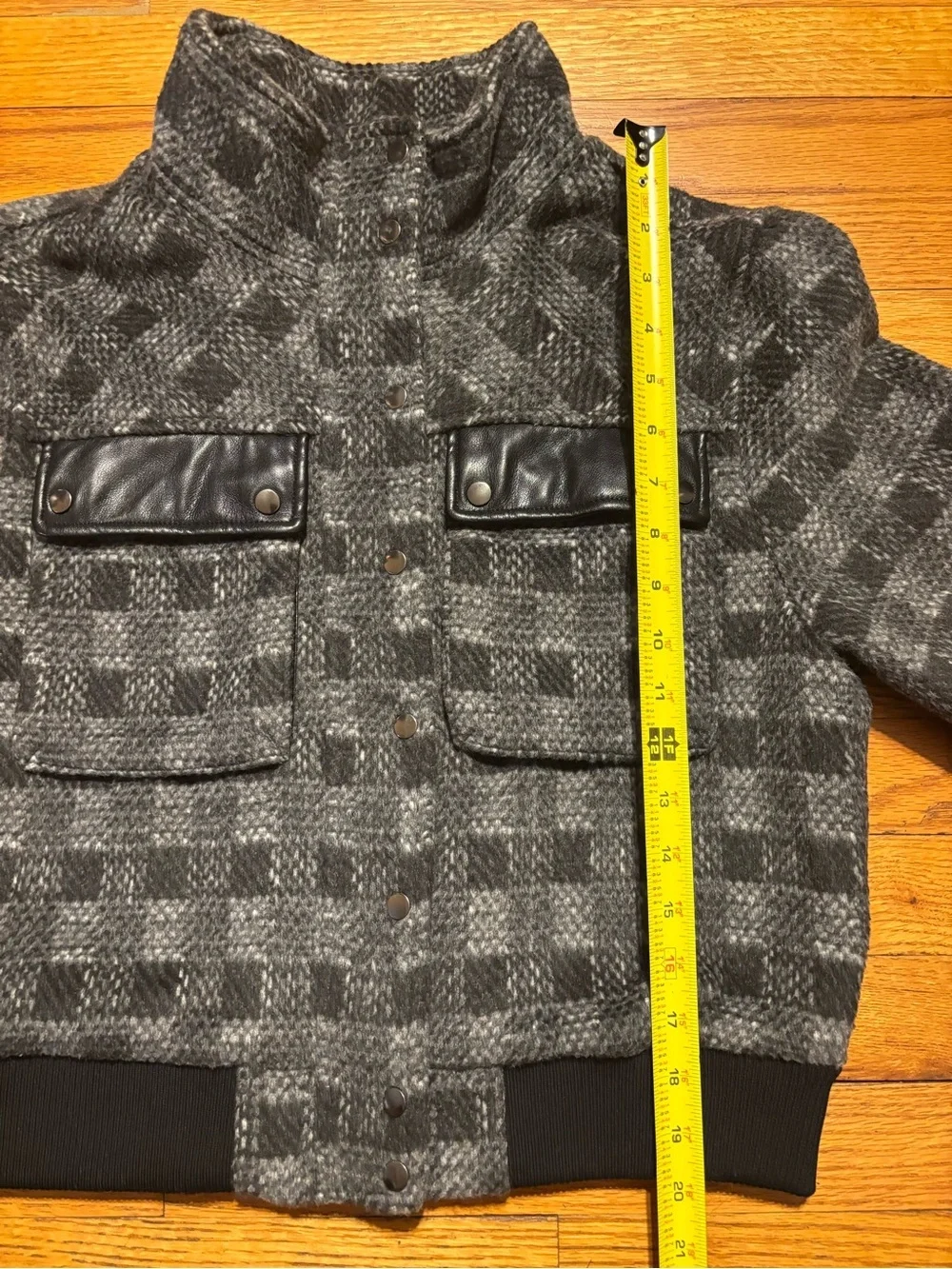 bagatelle Gray Plaid Bomber Jacket with Black Trim
